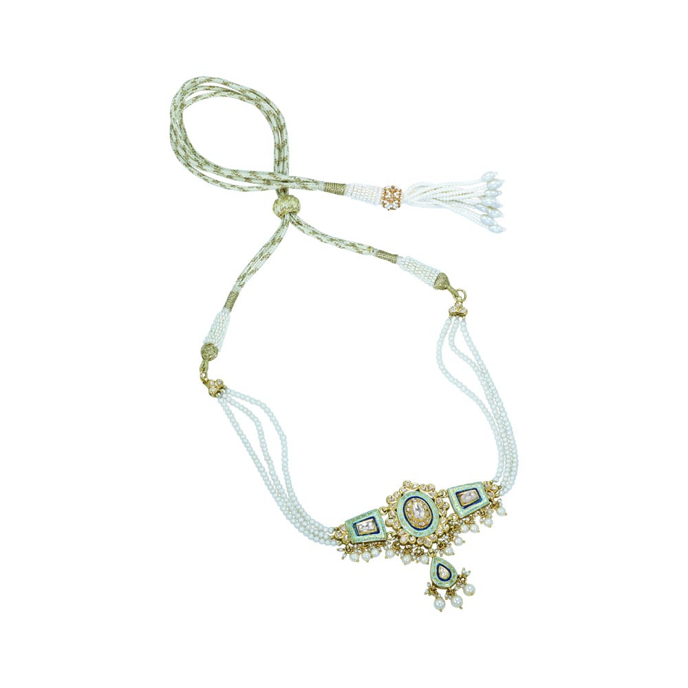 Mint Enamel Choker with Polki Diamonds and Pearls